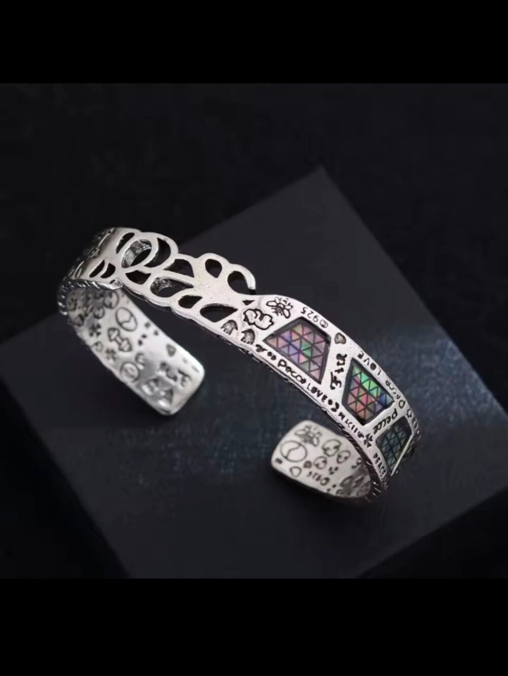 Sterling Silver Cuff Bracelet with Iridescent Inlay - Silver and Multicolor